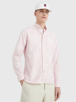 Regular Fit Monogram Stripe Oxford Shirt, Deep Crimson Fruit / Optic White