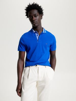 Slim Fit Logo Collar Mouline Polo, Ultra Blue