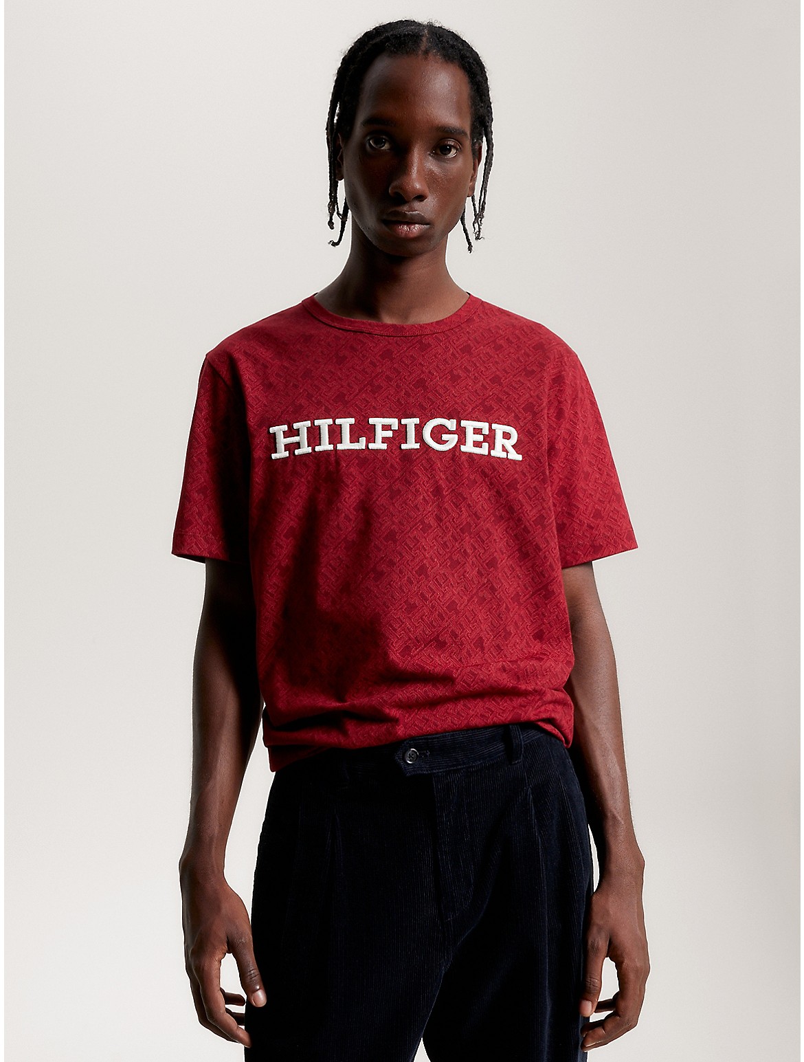 Tommy Hilfiger Allover Th Embroidered Monotype T In Rouge/multi