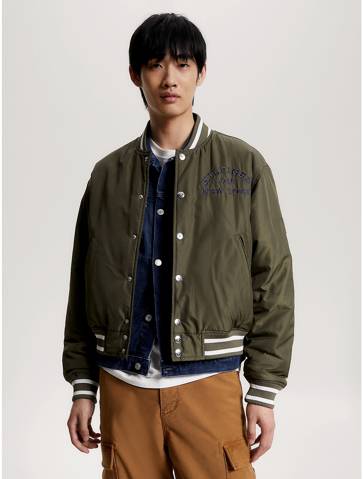 Tommy Hilfiger Reversible Monogram Bomber In Army Green