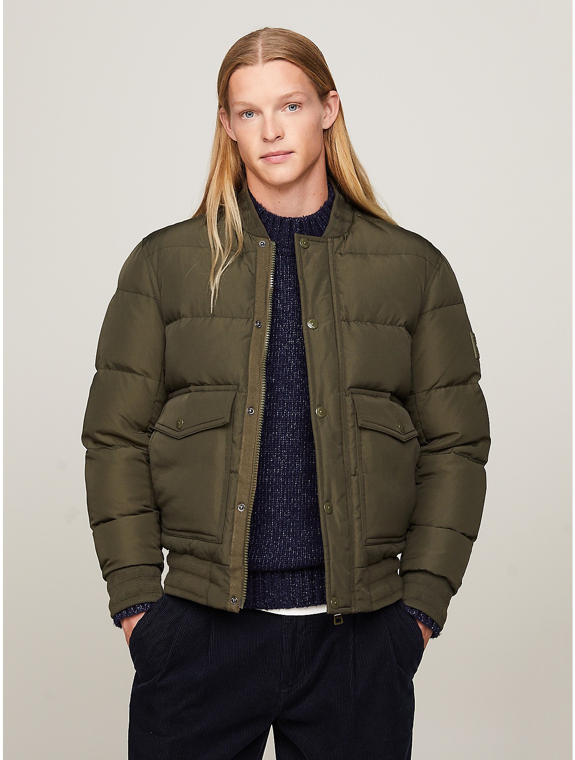 Tommy Hilfiger Reversible Down Bomber Jacket In Army Green