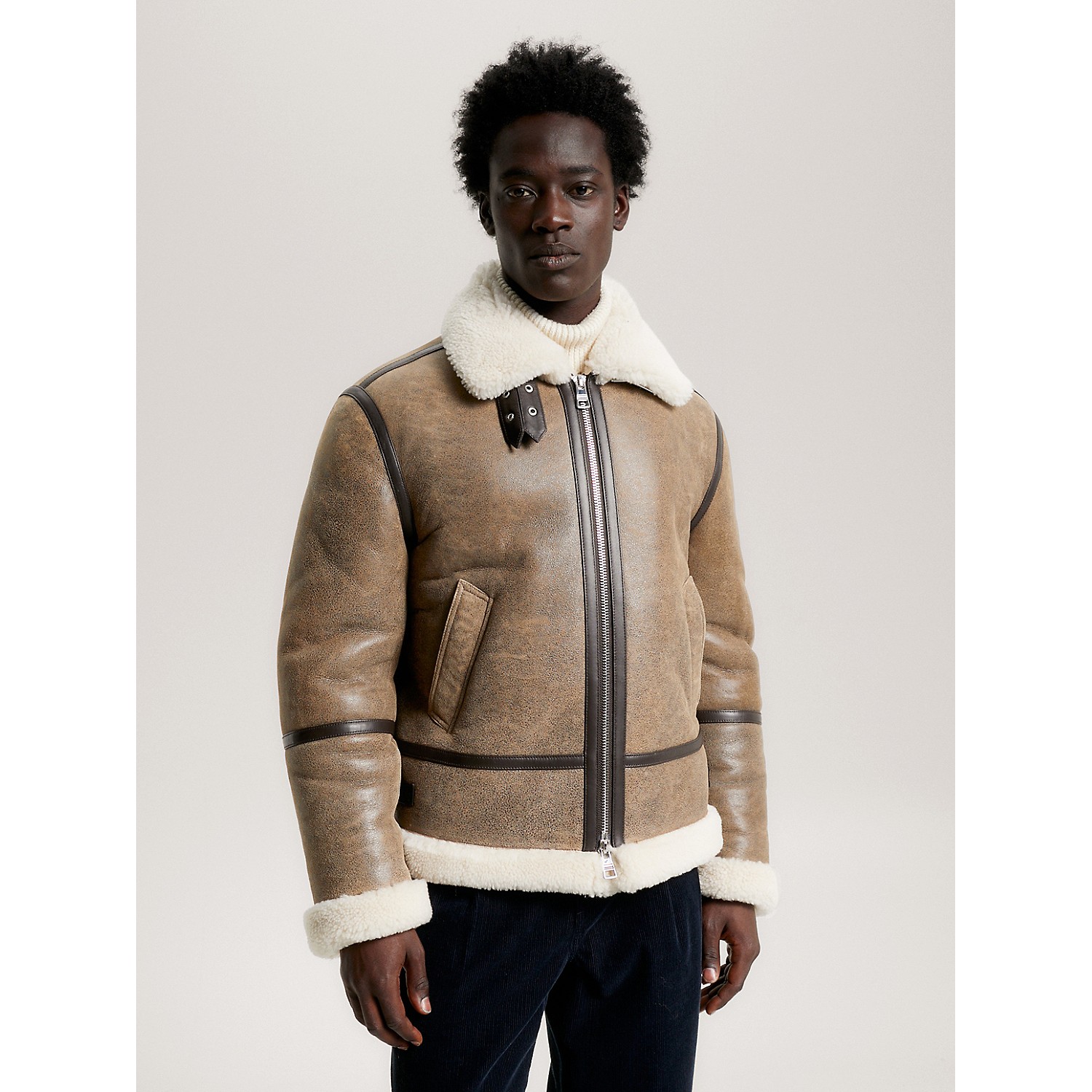 TOMMY HILFIGER Shearling-Lined Leather Jacket