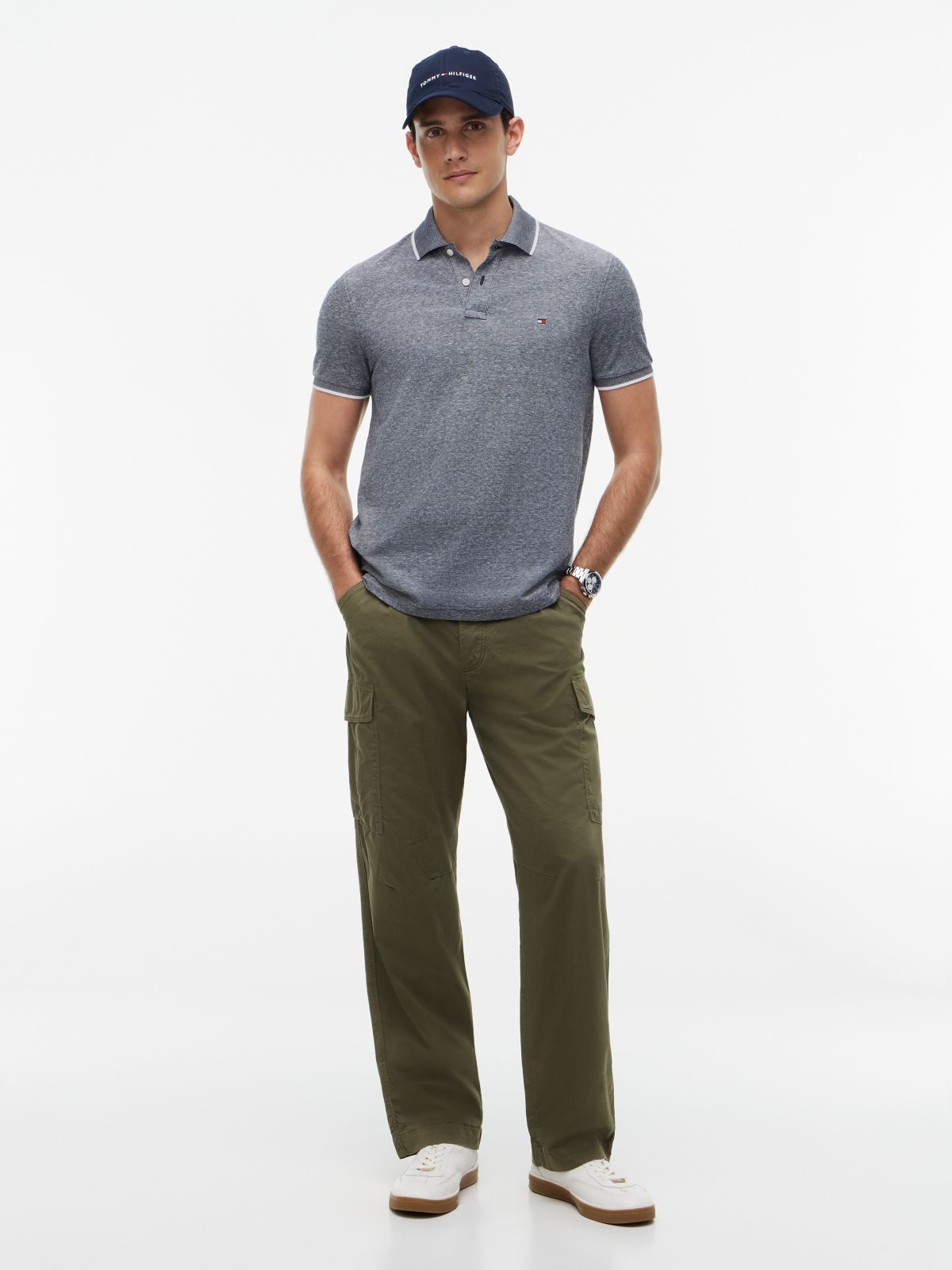 Regular Fit Linen-Blend Pique Polo — Navy