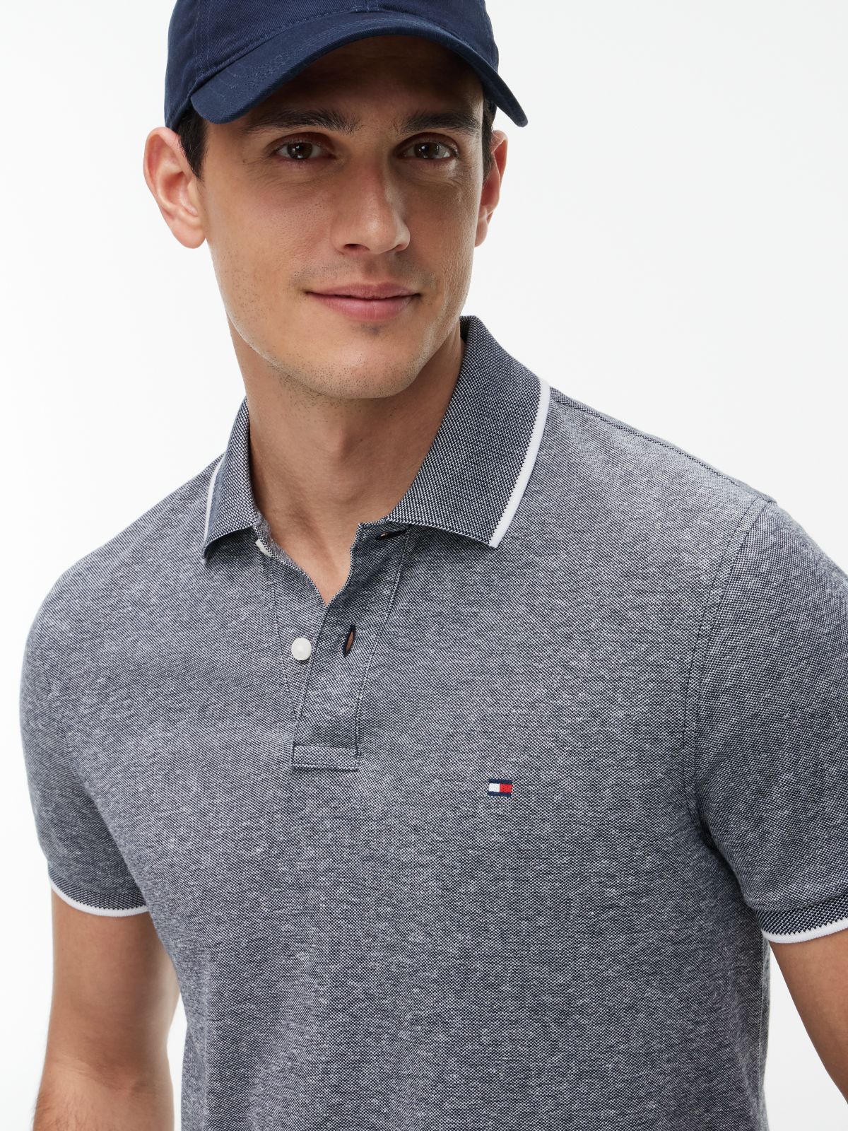 Regular Fit Linen-Blend Pique Polo — Navy