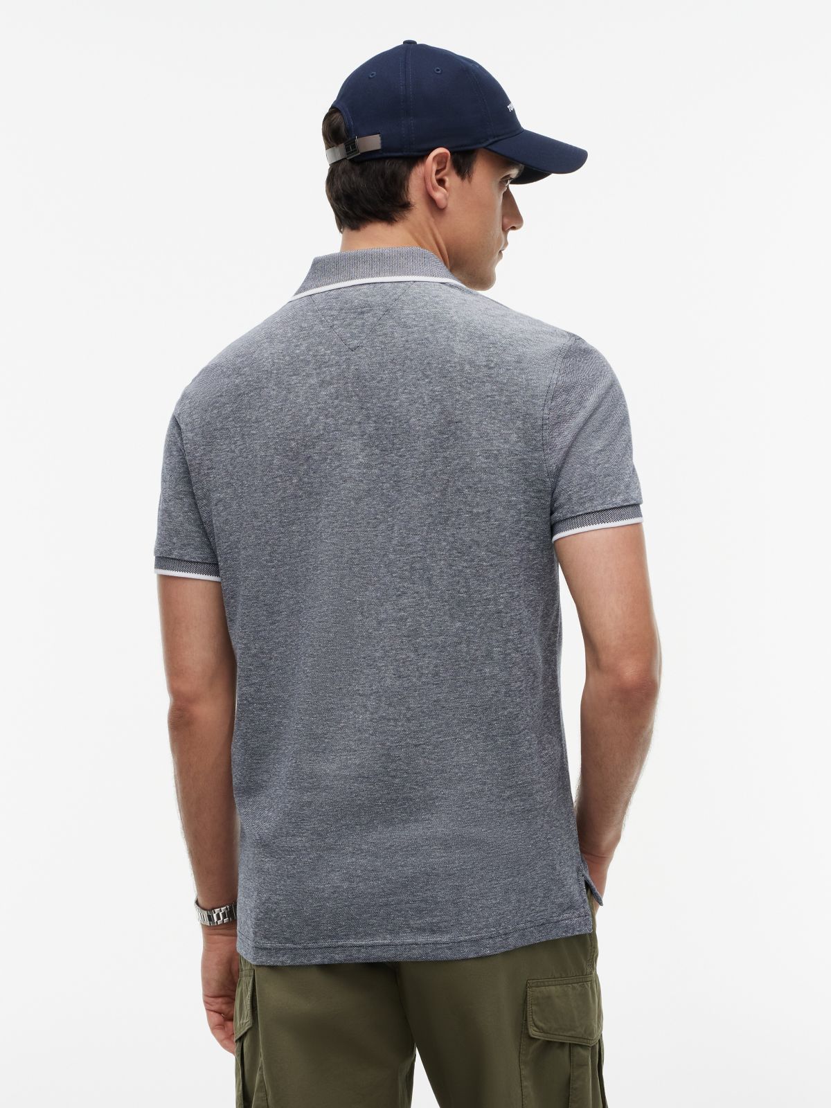 Regular Fit Linen-Blend Pique Polo — Navy