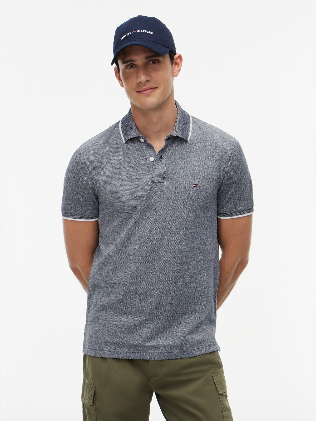 Regular Fit Linen-Blend Pique Polo — Navy