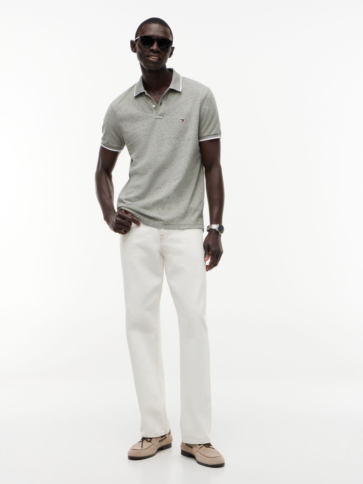 Regular Fit Linen-Blend Pique Polo — Dark Artichoke