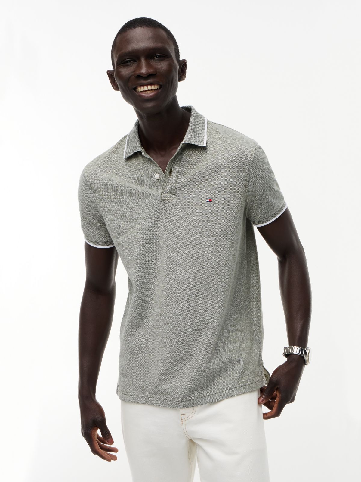 Regular Fit Linen-Blend Pique Polo — Dark Artichoke