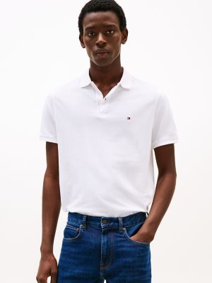 Regular Fit Linen-Blend Pique Polo, White