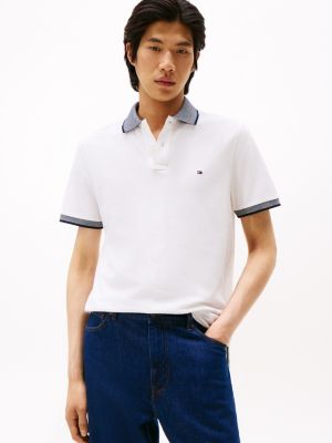 Regular Fit Linen-Blend Pique Polo, White