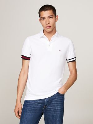 Slim Fit Flag Cuff Polo, White