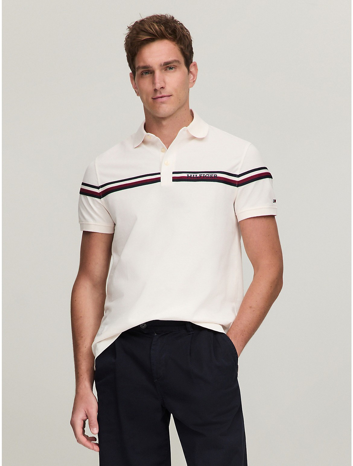 Tommy Hilfiger Regular Fit Hilfiger Stripe Polo In Ancient White