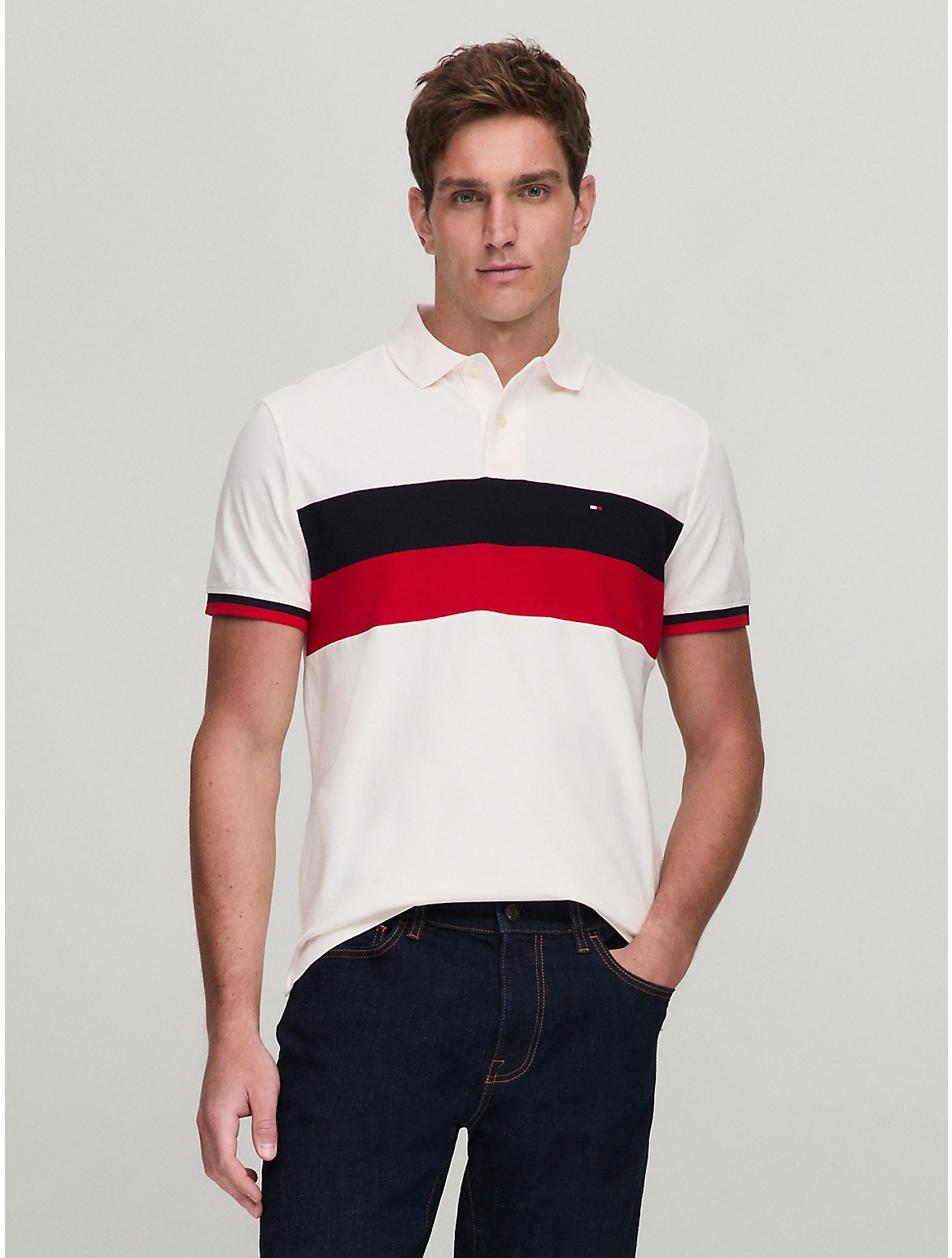 Tommy Hilfiger Regular Fit Stripe Bubble Stitch Polo In Ancient White