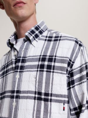 Buy HUGO Black Check Print Crochet Oversized Fit Shirt from