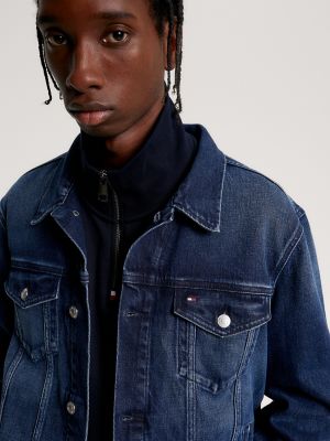 Jean jacket offers half black half blue