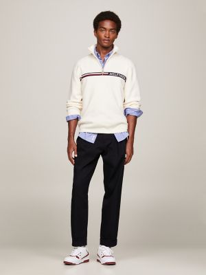 Monotype Logo Stripe Quarter-Zip Sweater, Calico
