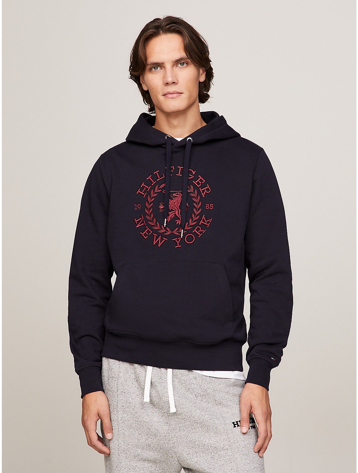 Shop Tommy Hilfiger Embroidered Heritage Logo Hoodie In Navy