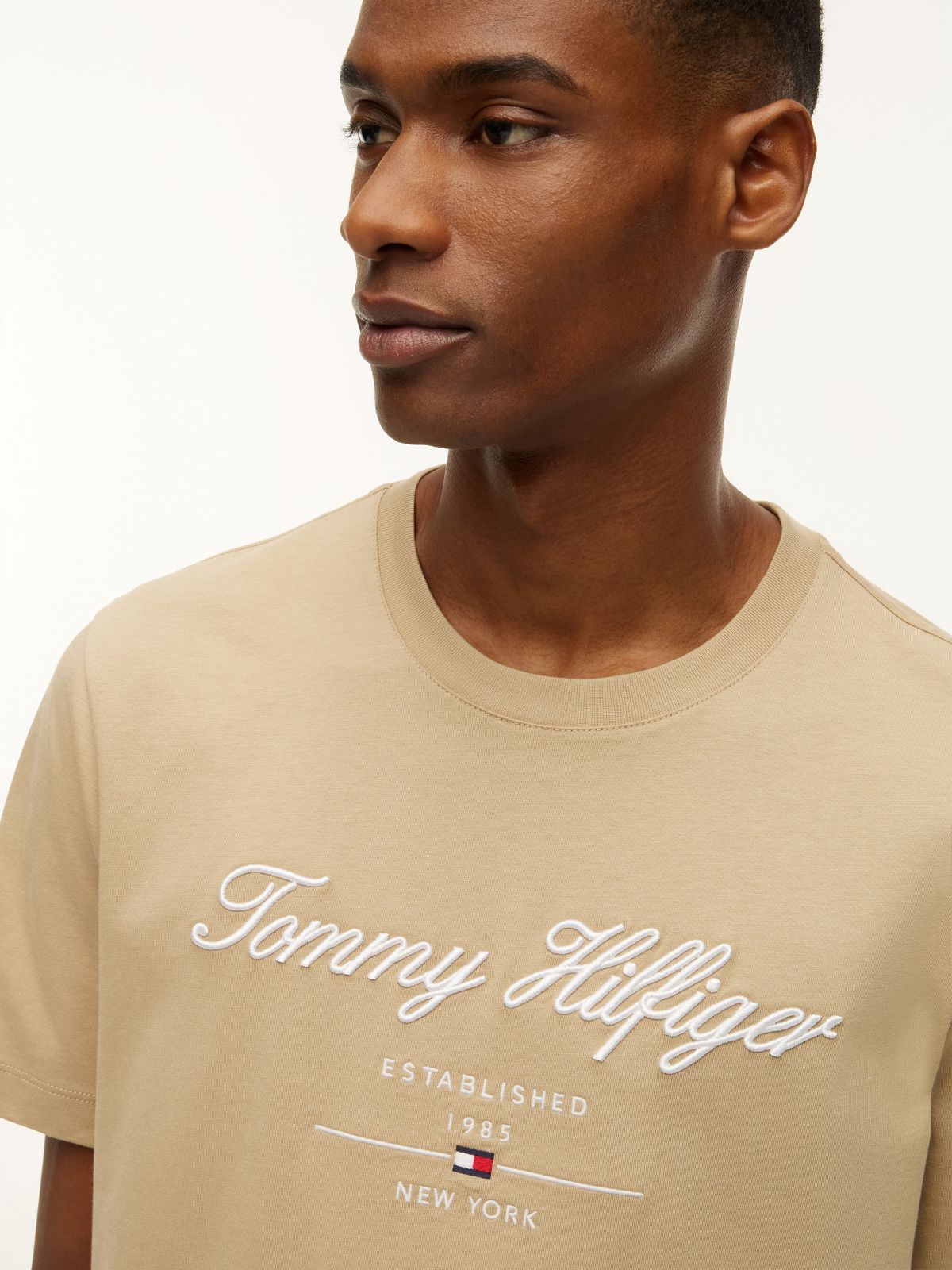 Embroidered Script Logo T-Shirt — Batique Khaki