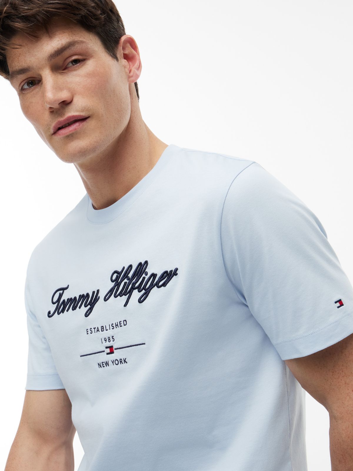 Embroidered Script Logo T-Shirt — Breezy Blue