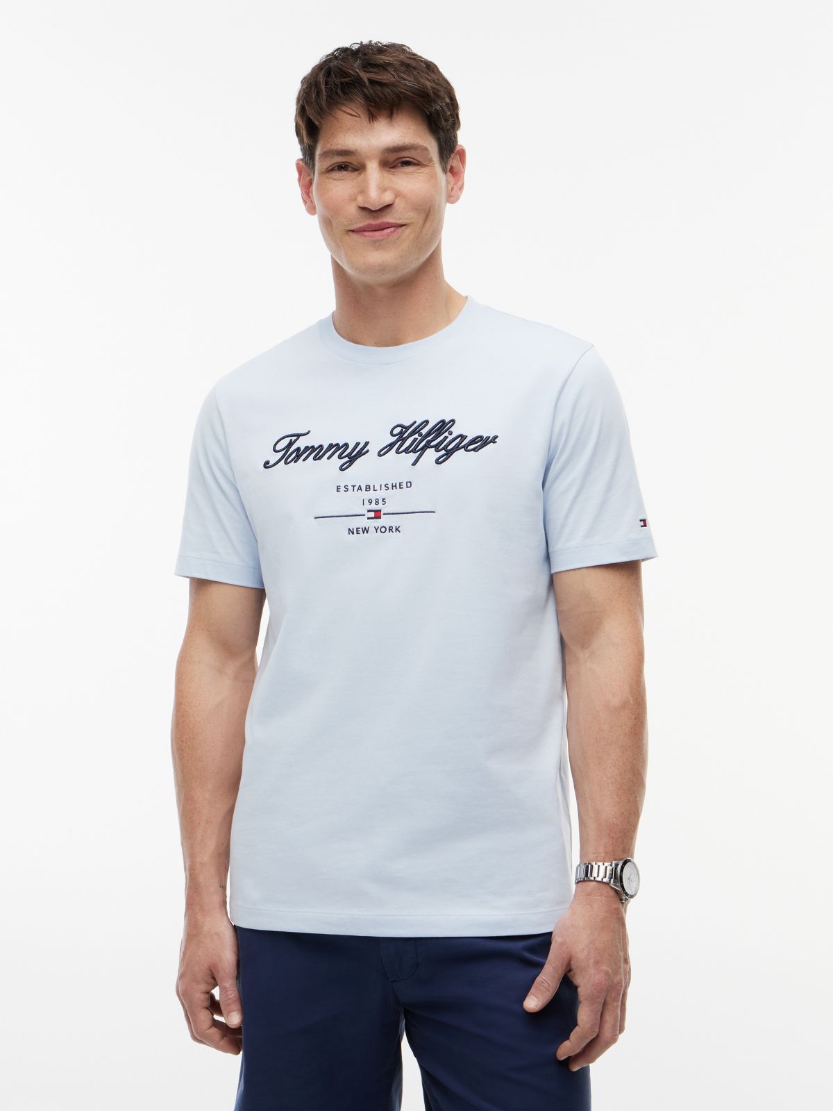 Embroidered Script Logo T-Shirt — Breezy Blue