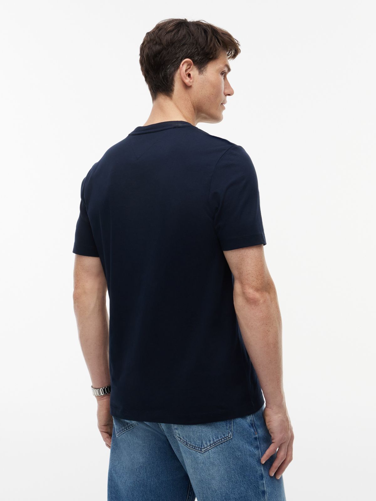 Embroidered Script Logo T-Shirt — Navy