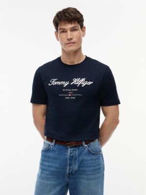 Embroidered Script Logo T-Shirt, Navy