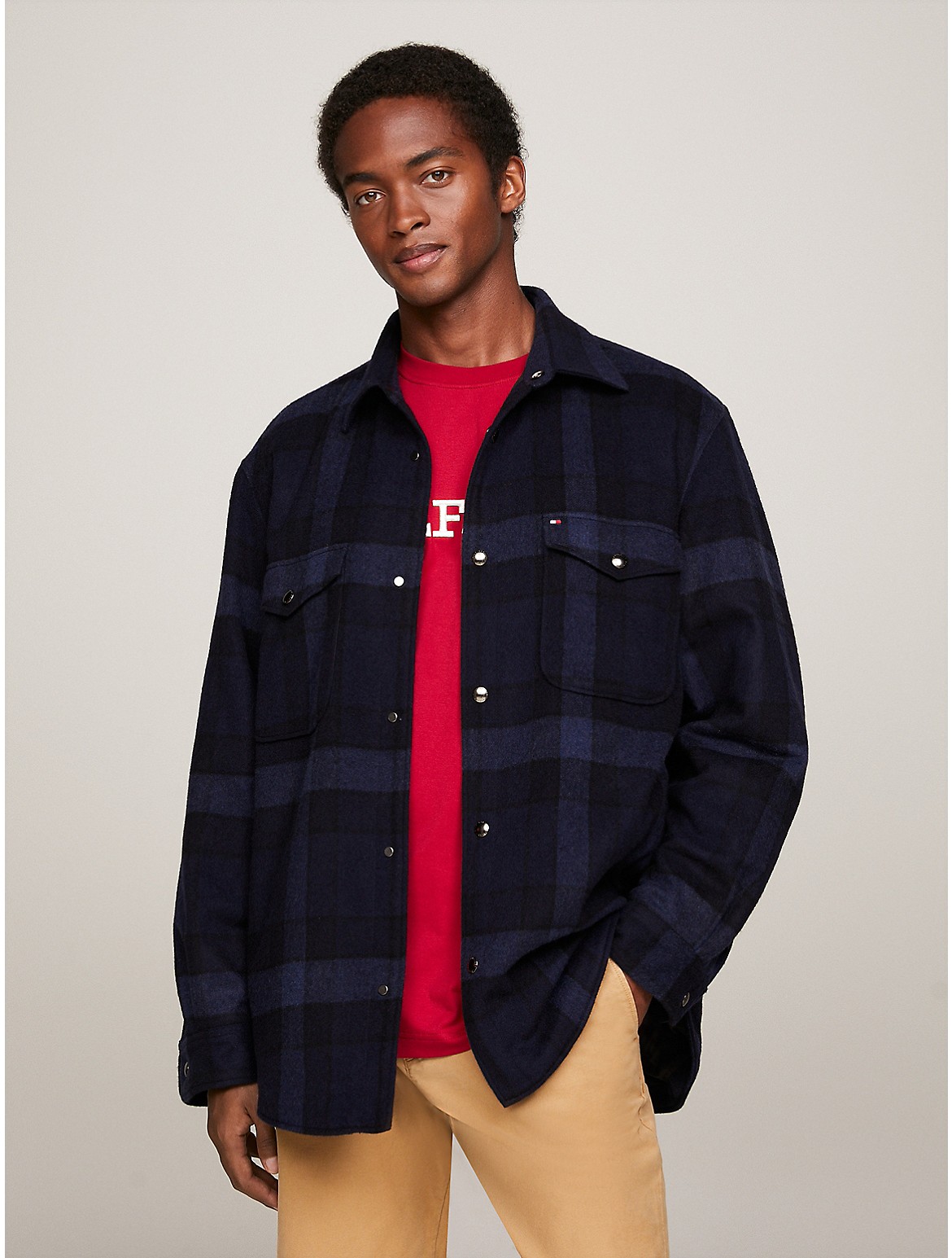 Tommy Hilfiger Men's Relaxed Fit Wool Check Overshirt