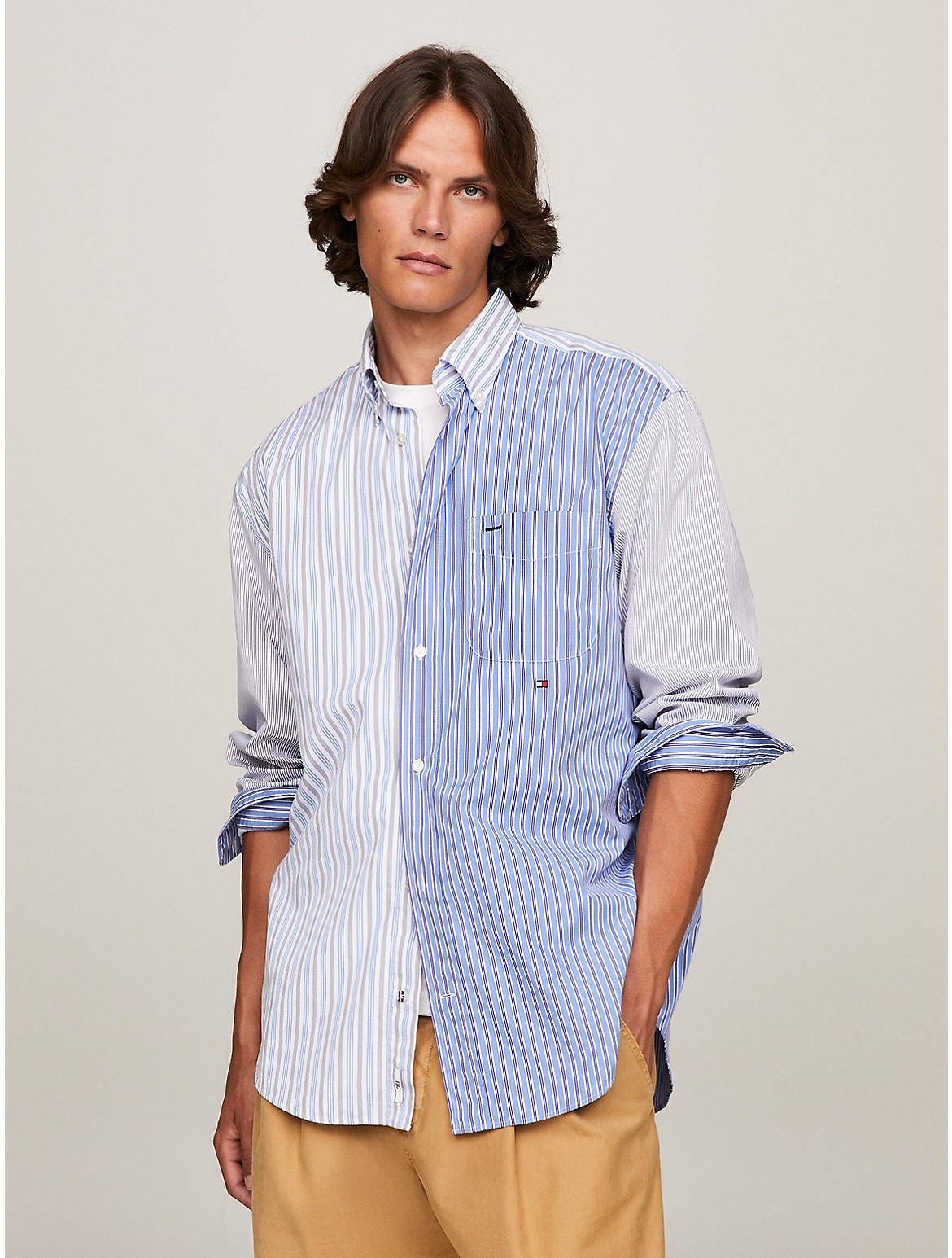 Tommy Hilfiger Men's Regular Fit Block Stripe Poplin Shirt - Blue - M