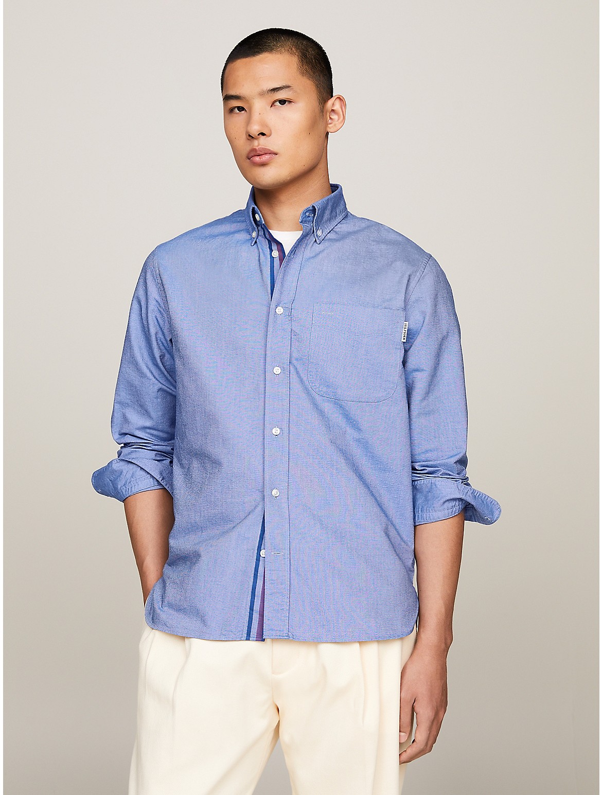 Tommy Hilfiger Men's Regular Fit Monotype Oxford Shirt - Blue - L