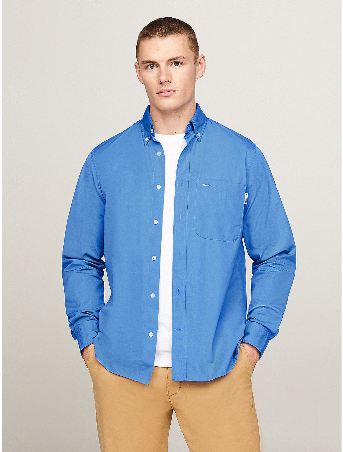 Tommy Hilfiger Men's Regular Fit Monotype Poplin Shirt - Blue - L