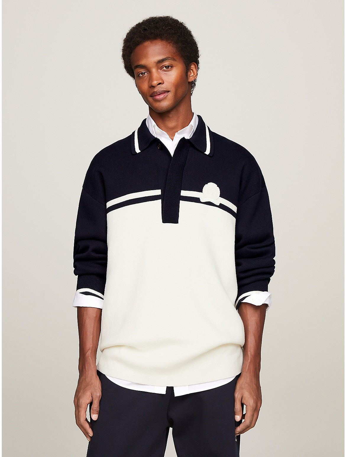 Tommy Hilfiger Men's Crest Cotton Cashmere Blend Polo Sweater