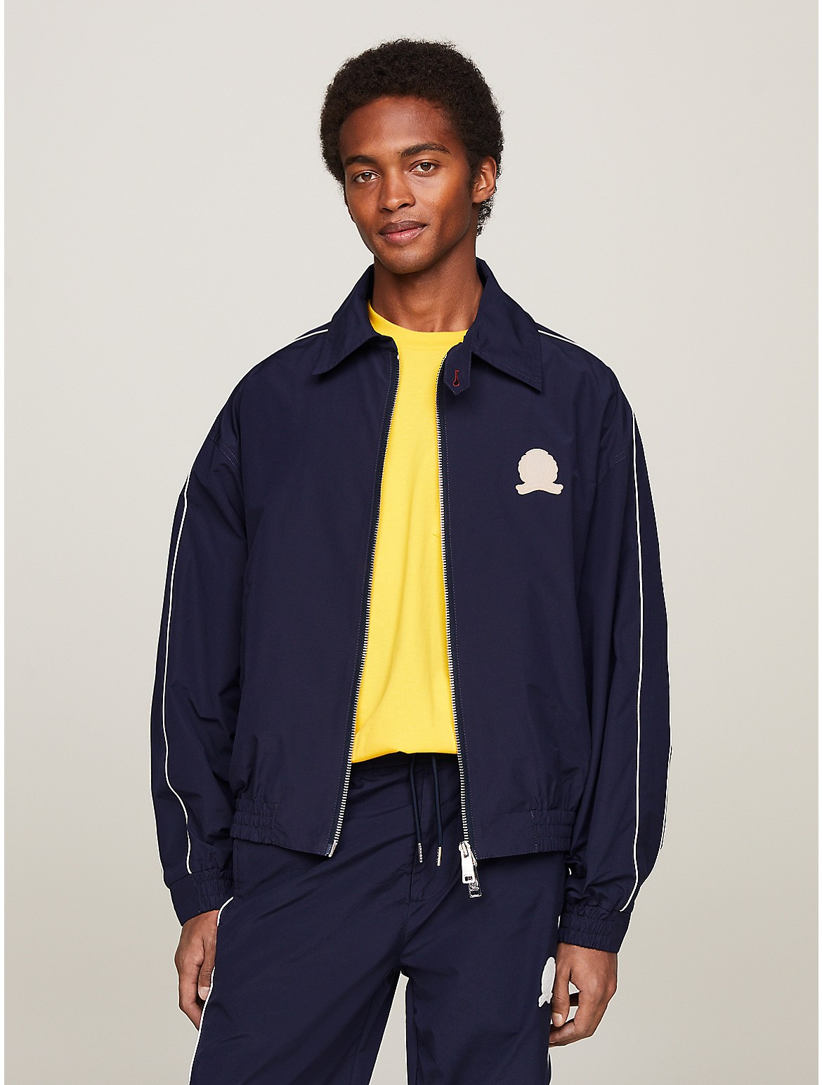 Shop Tommy Hilfiger Crest Logo Golf Jacket In Navy