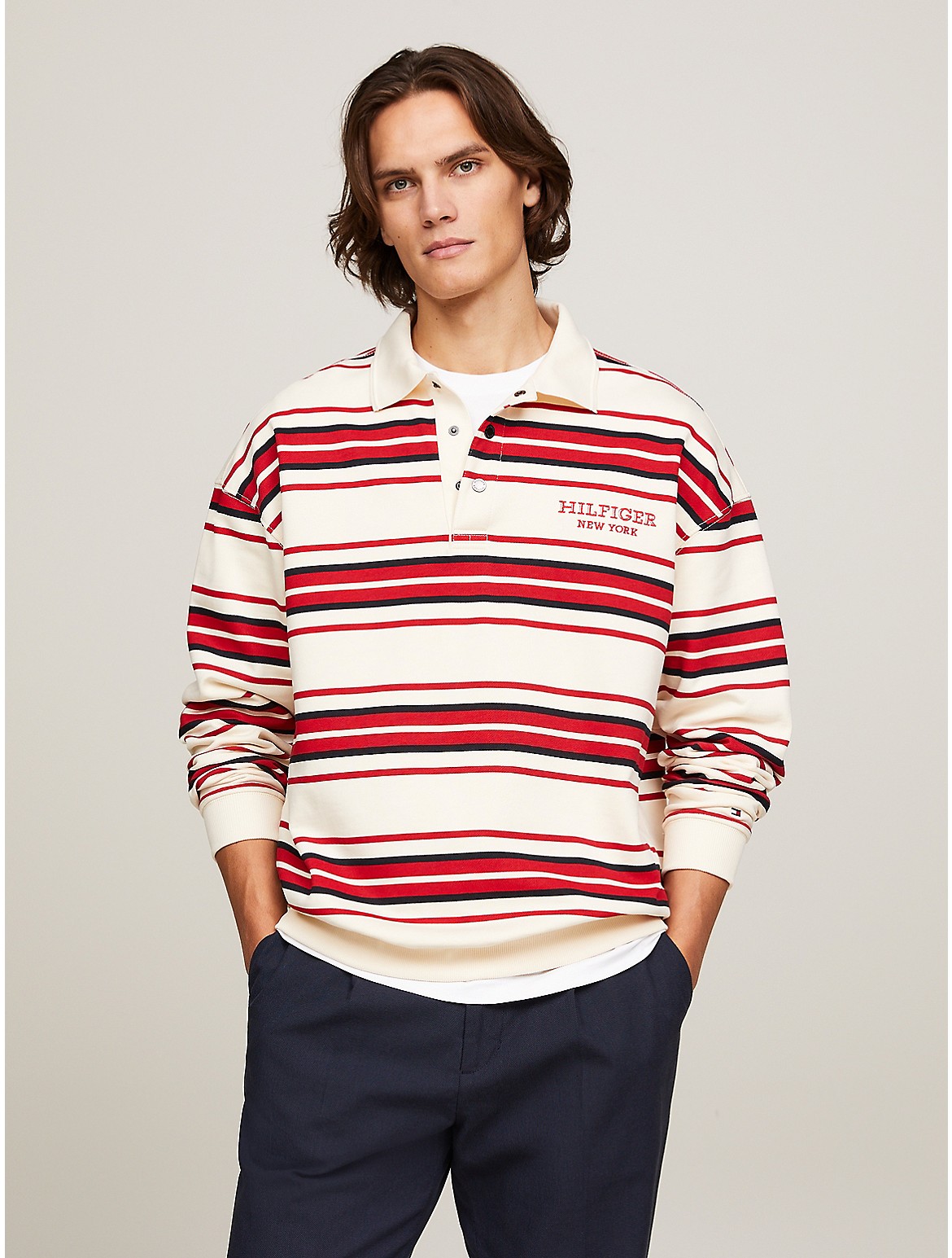 Tommy Hilfiger Men's Monotype Stripe Rugby Polo
