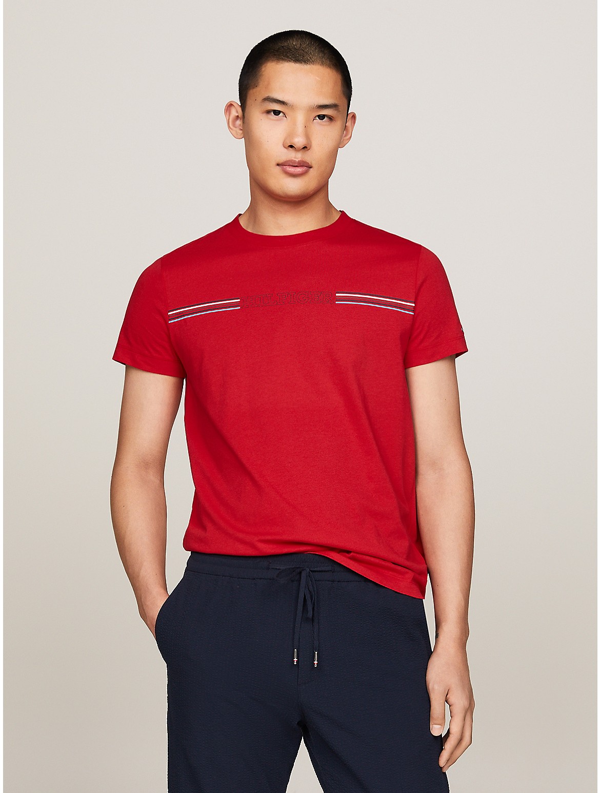 Shop Tommy Hilfiger Slim Fit Monotype Stripe Logo T In Primary Red