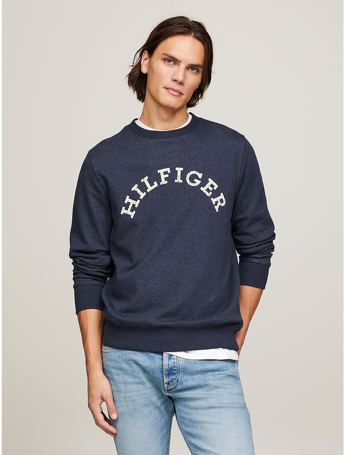Shop Tommy Hilfiger Hilfiger Arch Logo Sweatshirt In Navy