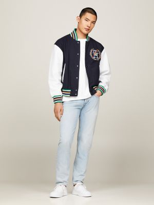 TH Laurel Mixed Media Varsity Jacket, Navy/White