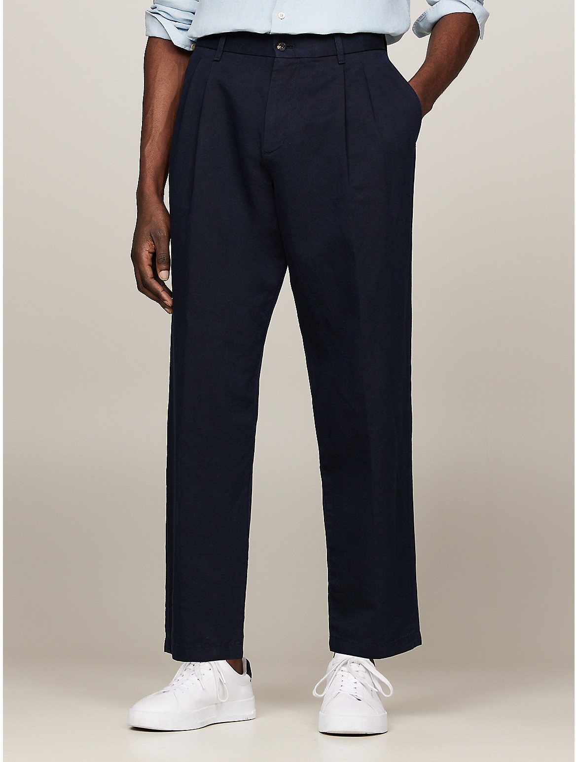 Shop Tommy Hilfiger Pleated Straight Leg Chino In Navy