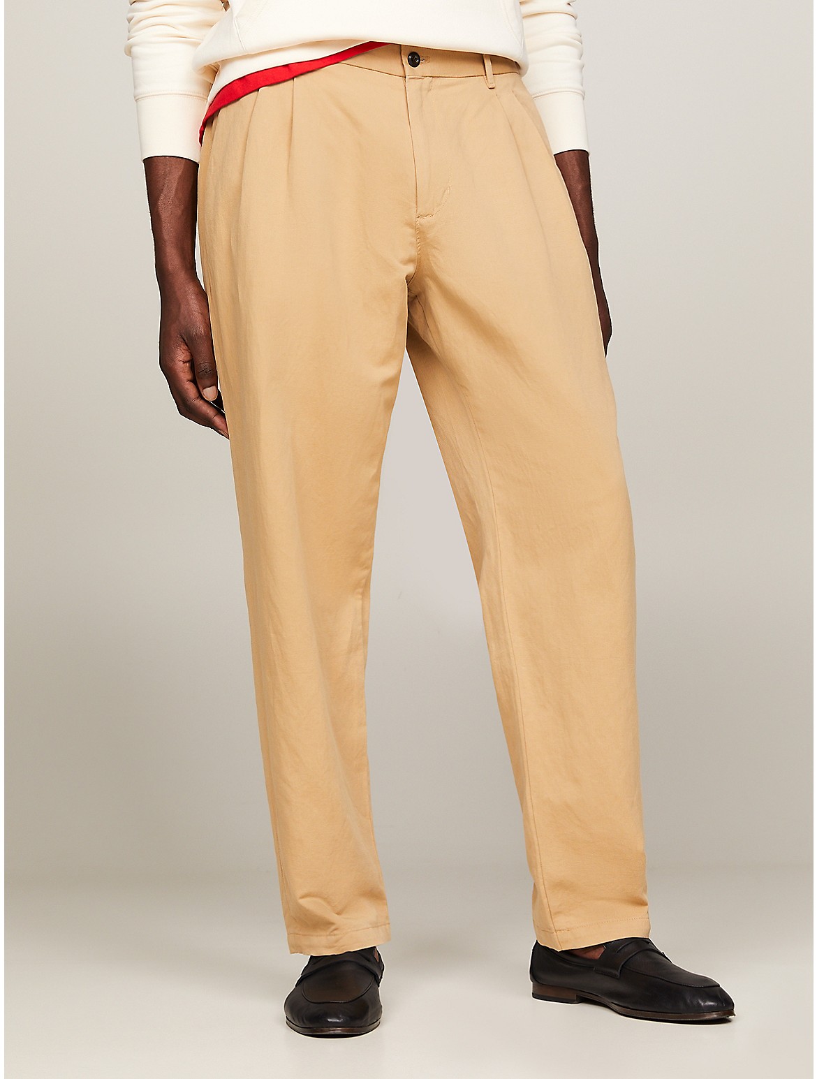 Shop Tommy Hilfiger Pleated Straight Leg Chino In Classic Khaki