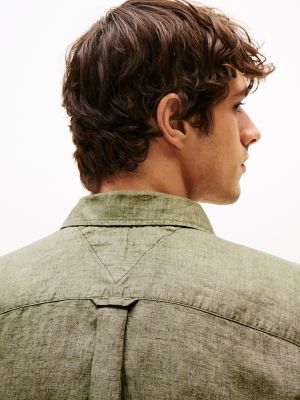 Regular Fit Pigment-Dyed Linen Shirt, Battle Green