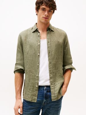 Regular Fit Pigment-Dyed Linen Shirt, Battle Green