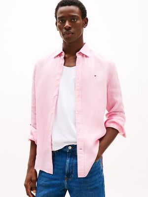 Regular Fit Pigment-Dyed Linen Shirt, Classic Pink