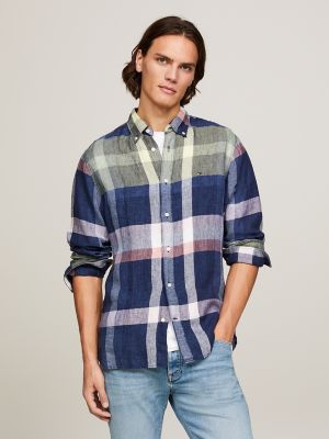 TOMMY HILFIGER Shirt Mens 15.5 M Brown – Light Blue Stripes - Brandinity
