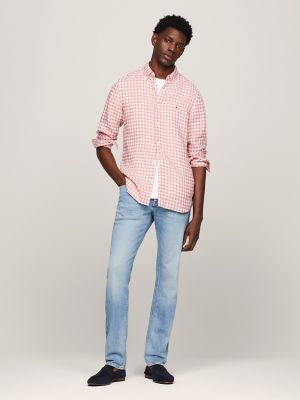 Slim Fit Linen Gingham Shirt, Teaberry Blossom/Optic White