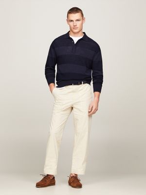 Relaxed Fit Linen-Blend Rugby Polo, Navy
