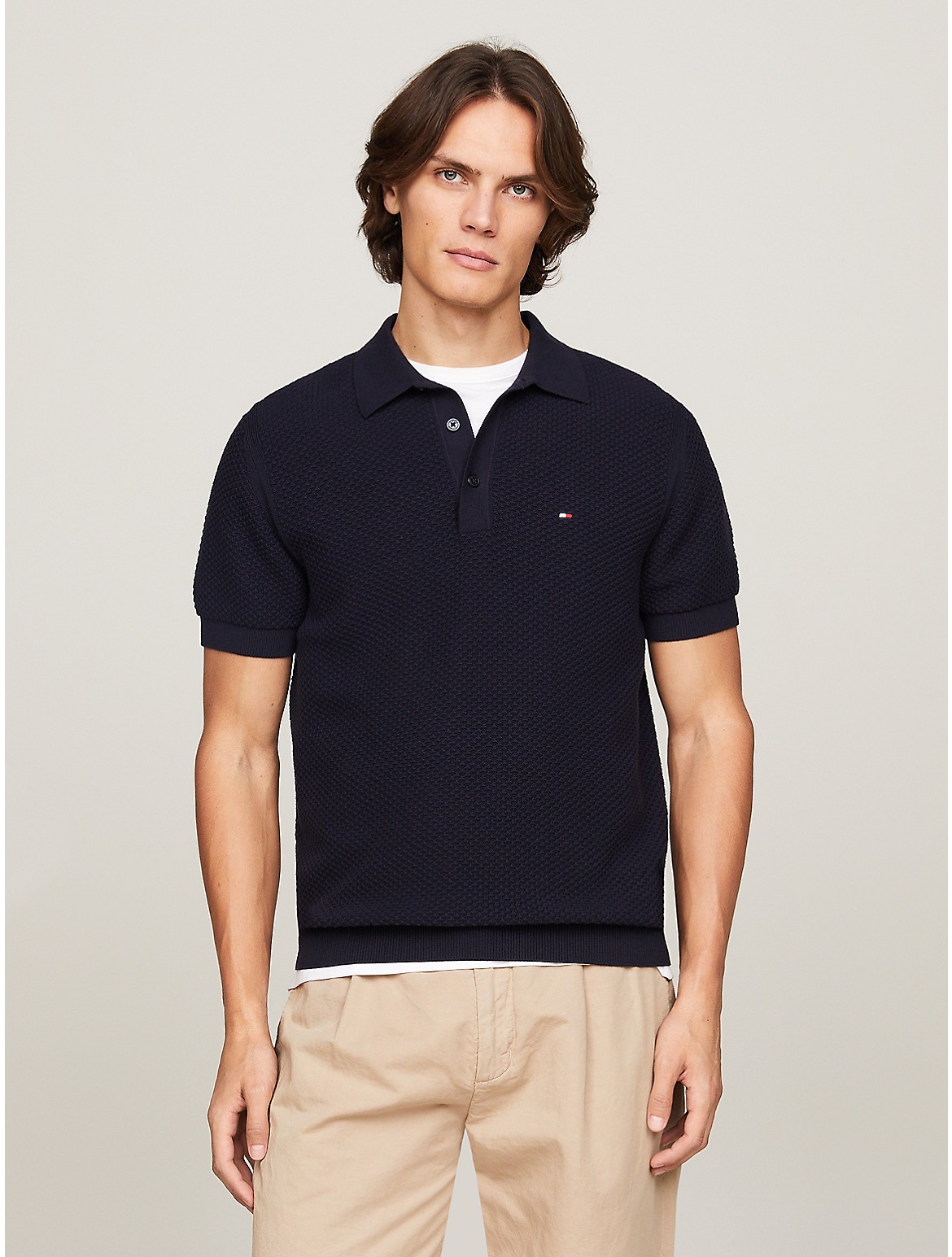 Tommy Hilfiger Men's Textured Knit Polo Sweater