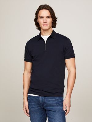 Slim Fit Interlock Zip Polo, Navy