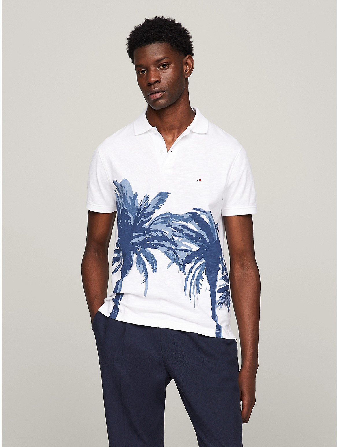 Tommy Hilfiger Regular Fit Palm Print Polo In White
