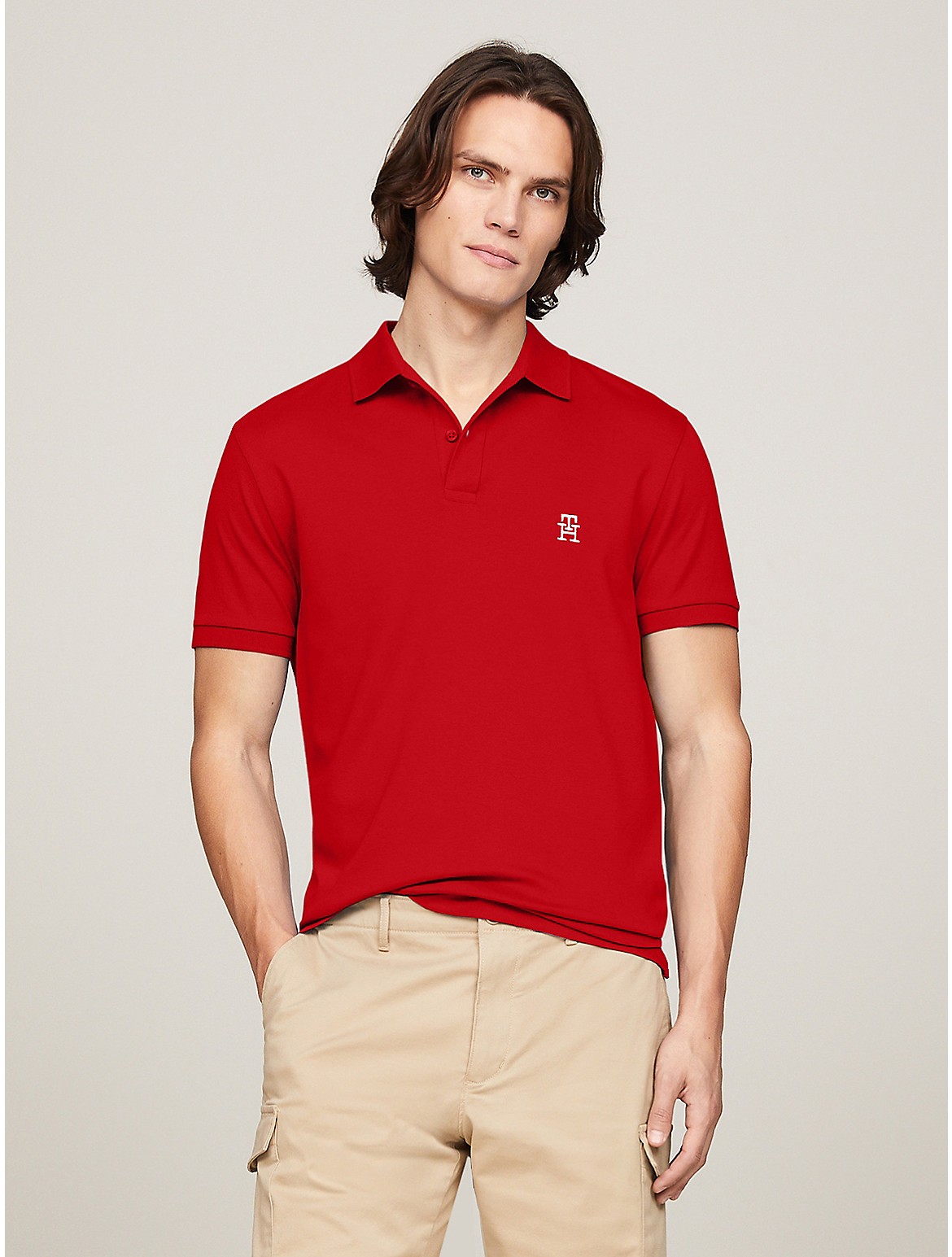 Tommy Hilfiger Men's Regular Fit TH Logo Interlock Polo - Red - XXXL
