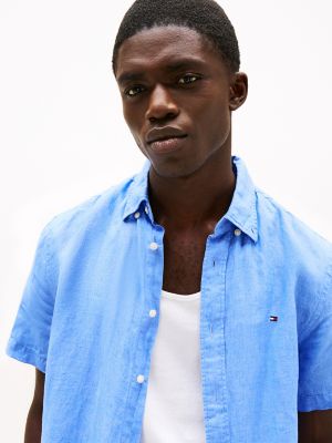 Regular Fit Pigment-Dyed Linen Shirt, Blue Spell