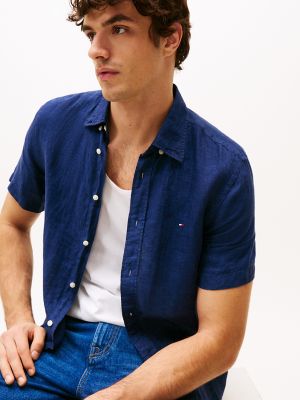 Regular Fit Pigment-Dyed Linen Shirt, Carbon Navy